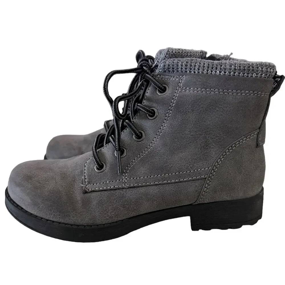 Sporto kids ankle boots, medium gray size 3‎ lace up. Side zipper